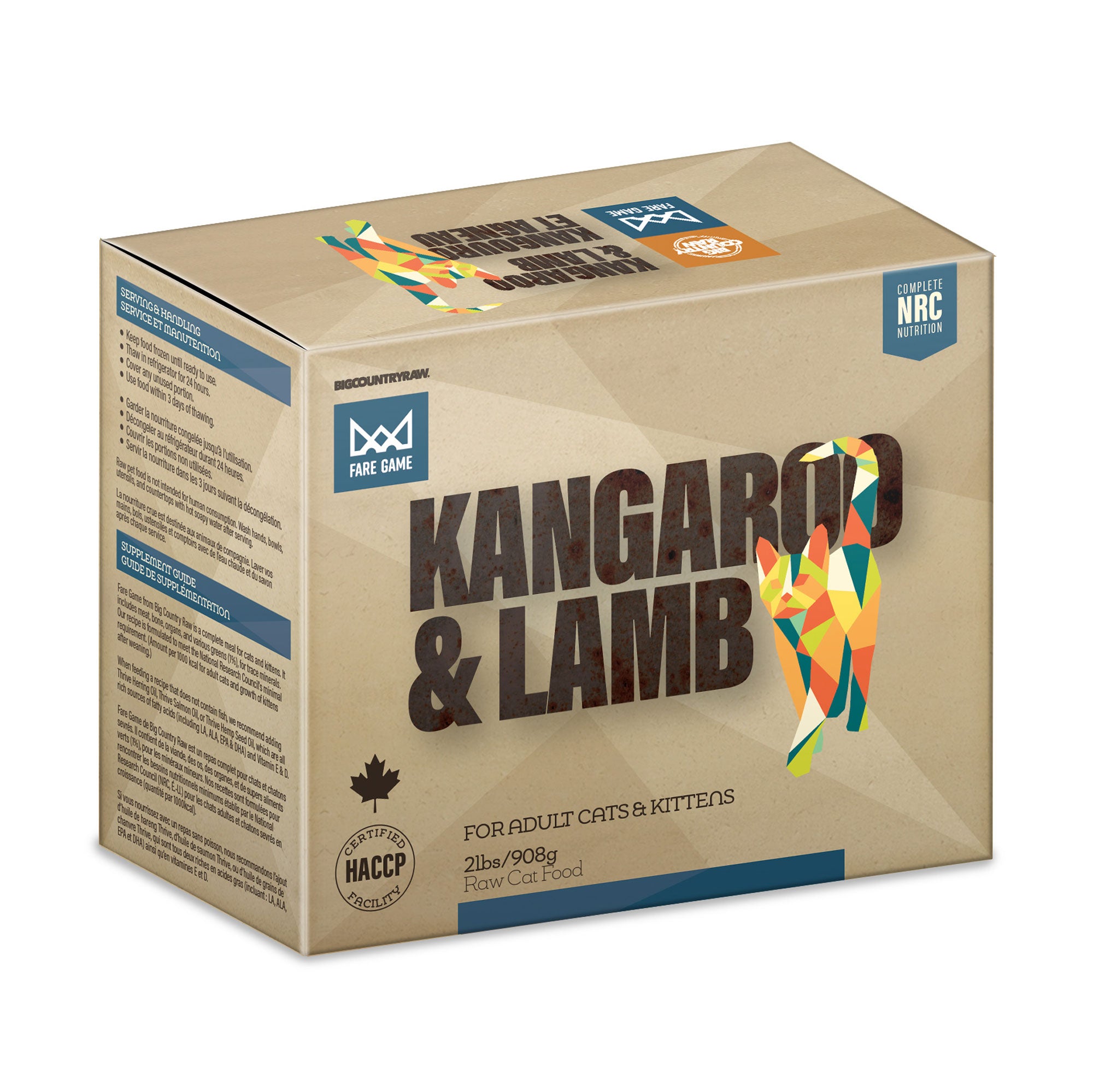 Big Country Raw - Cat Food - Fare Game Kangaroo & Lamb - 2lbs