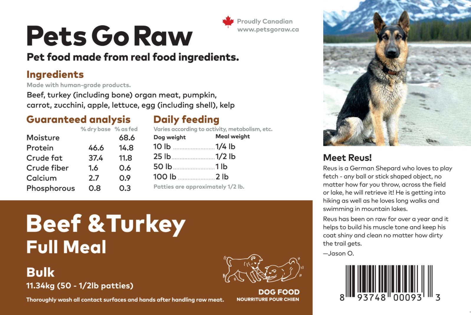 Pets Go Raw - Beef/Turkey Full Meal Bulk Box - 25lbs
