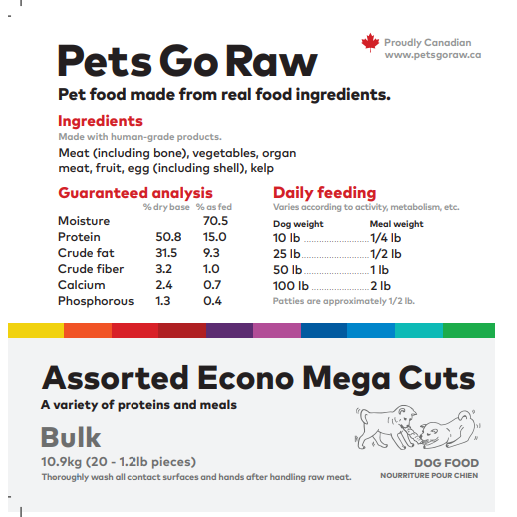 Pets Go Raw - Variety Econo Mega Cuts - 1.1lb Portions - 17.6lbs