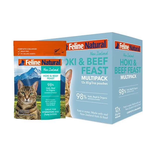 Feline Natural - Beef & Hoki Pouches Case - 3oz x 12
