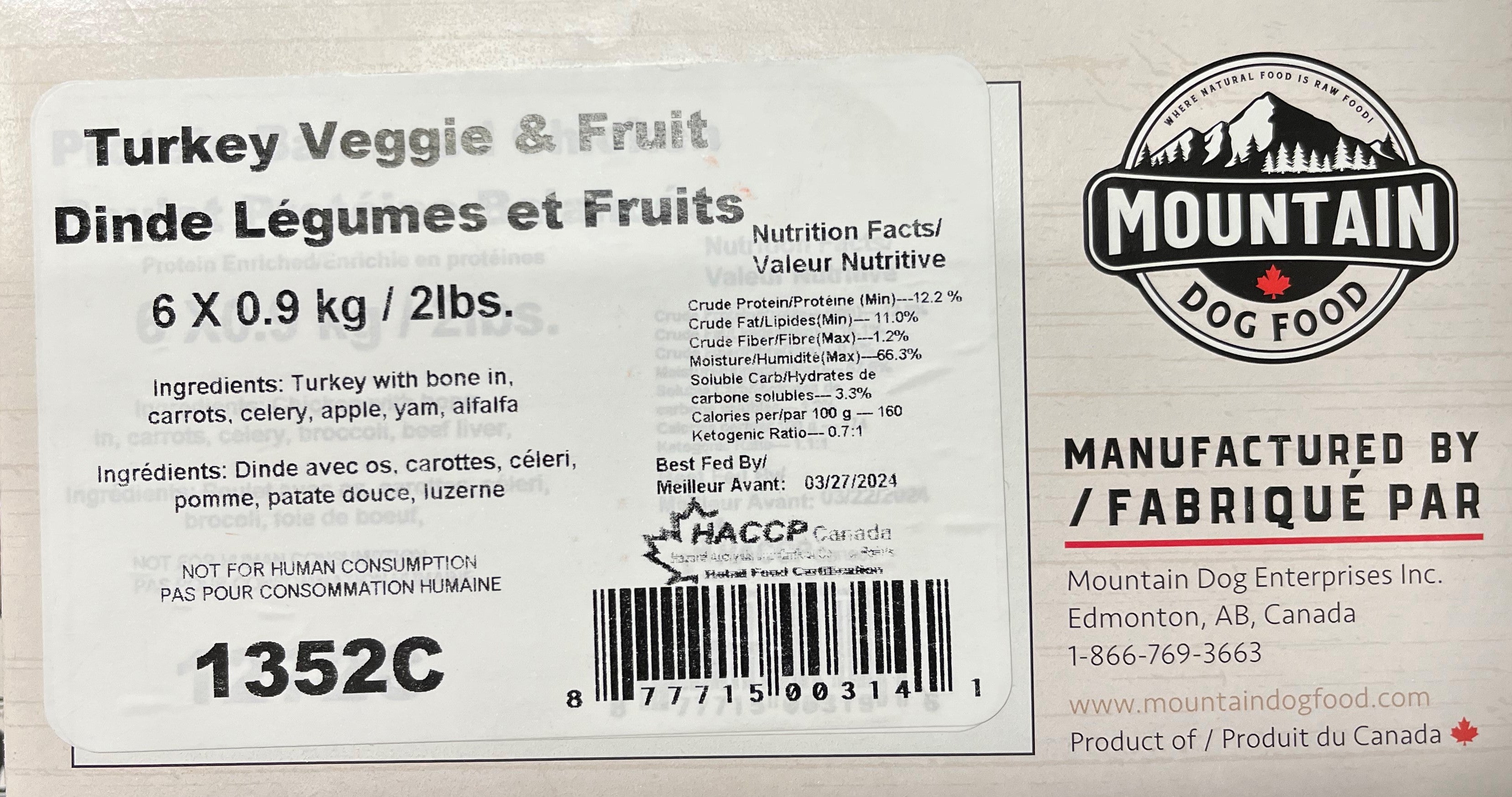 Mountain Dog Food - Turkey Veggie & Fruit - 12lbs (2lbs x 6)