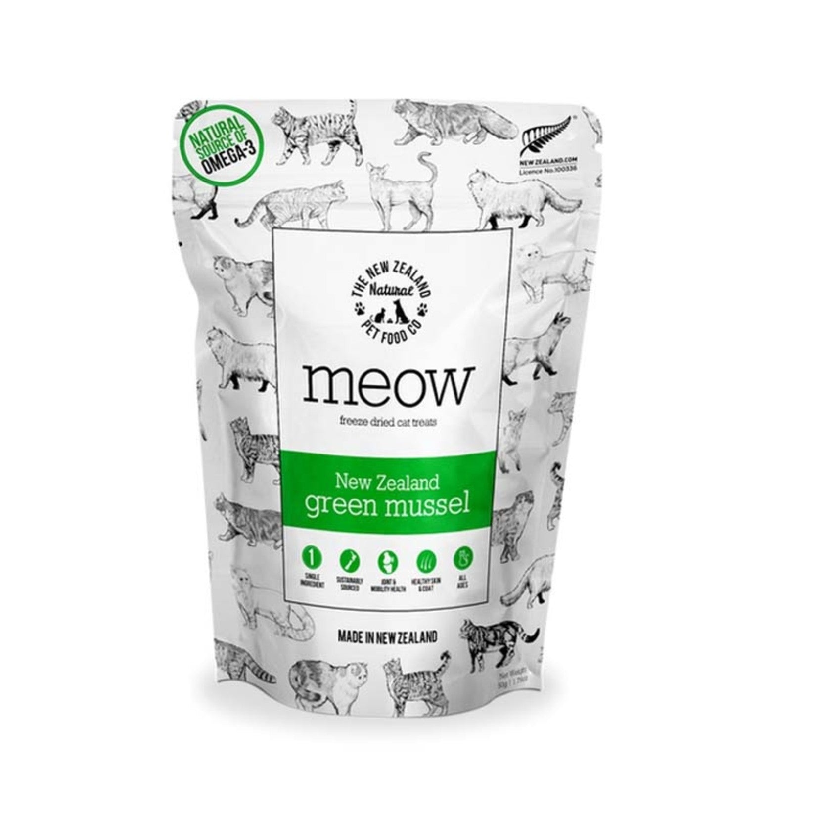 New Zealand Natural - MEOW Green Lipped Mussel Cat Treat - 50g