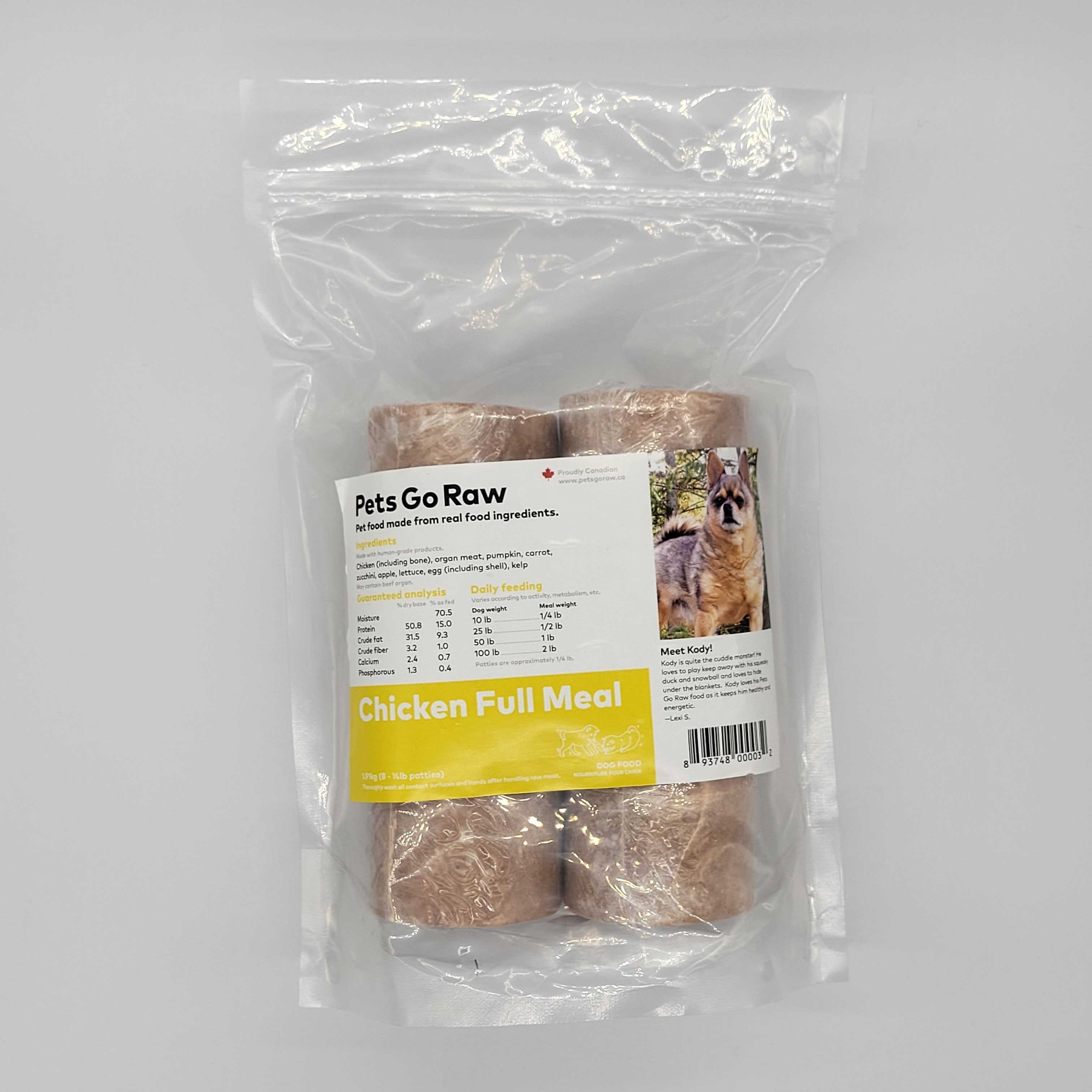 Pets Go Raw - Chicken Full Meal - 1/4lb Portions - 2lbs