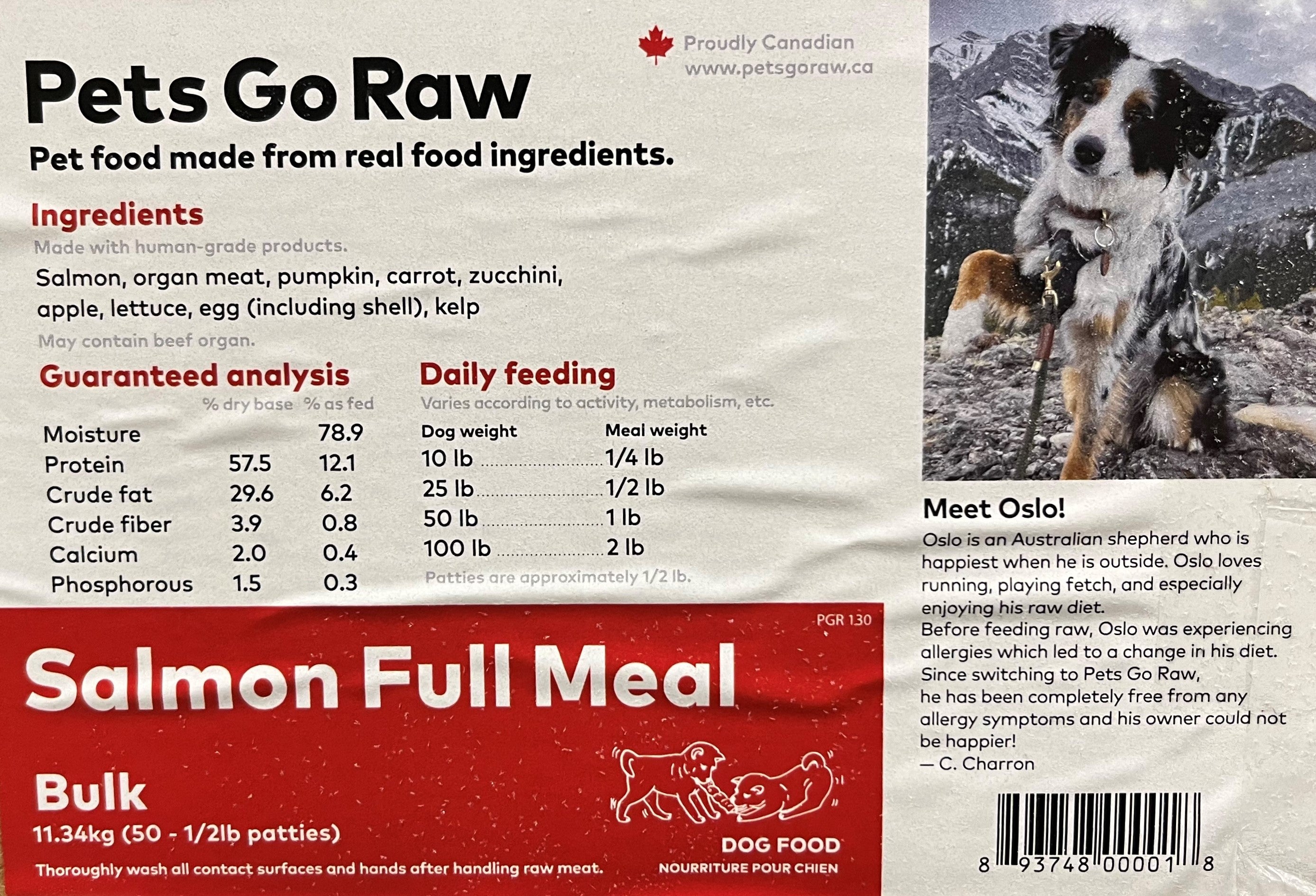 Pets Go Raw - Salmon Full Meal Bulk Box -1/2lb Portions - 25lbs