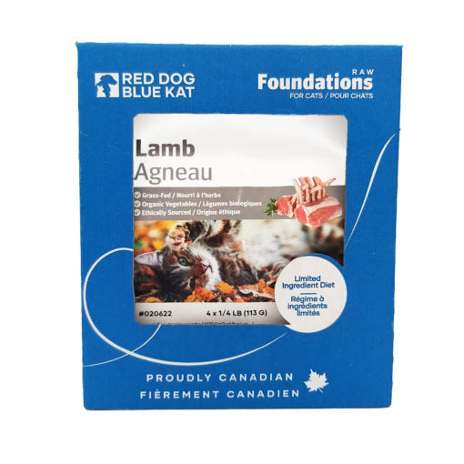 Red Dog Blue Kat - Cat Lamb - 1/4lb Portions Case - 6lbs (6 x 1lb in 1/4lb portions)