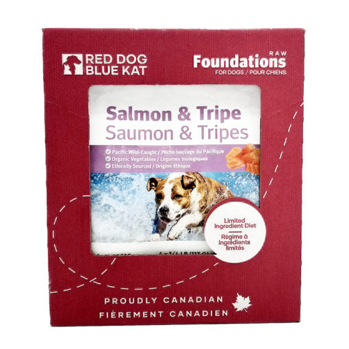 Red Dog Blue Kat- Dog Salmon & Tripe Case - 1/4lb Portions - 6lbs (6 x 1lb in 1/4 portions)