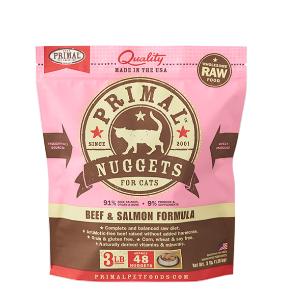 Primal - Feline Raw Nuggets -  Beef & Salmon Formula - 3lbs