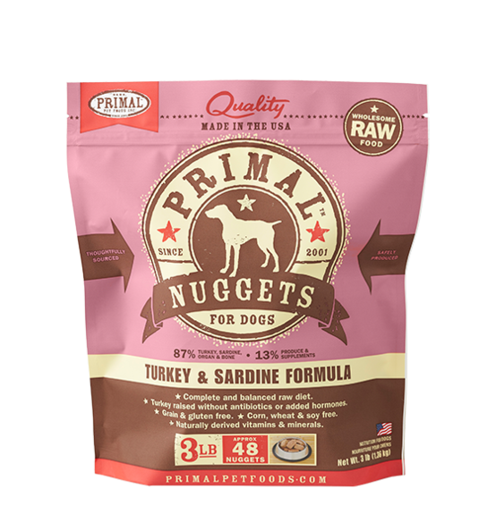 Primal - Canine Raw Nuggets - Turkey/Sardine Formula - 3lbs